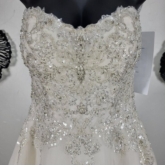 NWT~$2K~ALLURE COUTURE BRIDAL~6/8~IVORY CHAMPAGNE SEQUIN STRAPLESS WEDDING DRESS - Picture 5 of 16